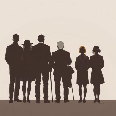 Groupe de personnages stylisés de dos